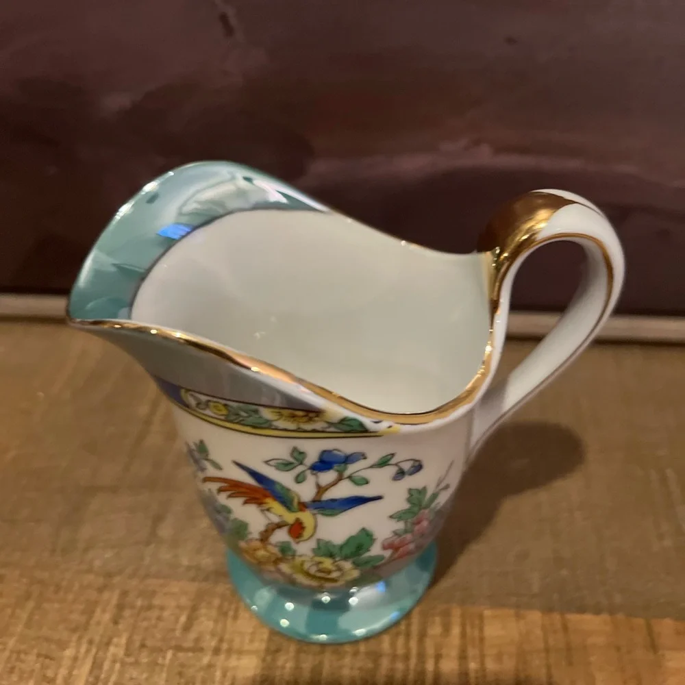 Vintage Noritake Hand Painted Lusterware Cream Blue White Birds Flower Japan